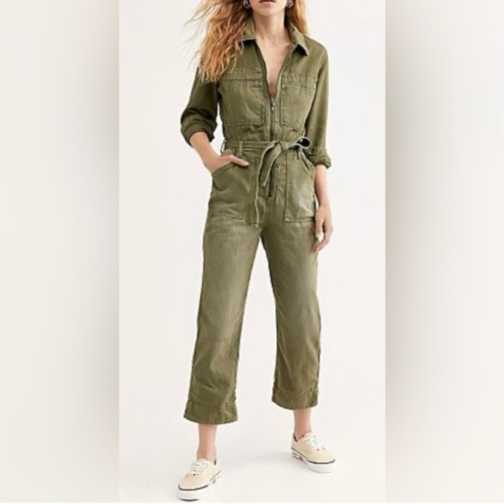Free People Olive Utility Jumpsuit with Front Zip